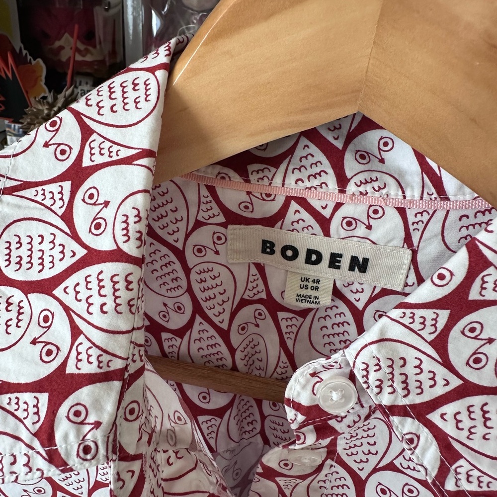 Boden Sienna Cotton Shirt Copper Owl Stamp Women’s 0 - Picture 3 of 10